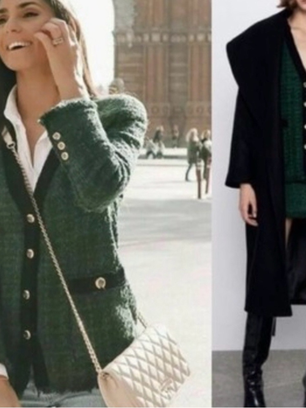 Zara chic BLAZER jacket tweed blazer women size M Chanel style CC - Picture 3 of 16